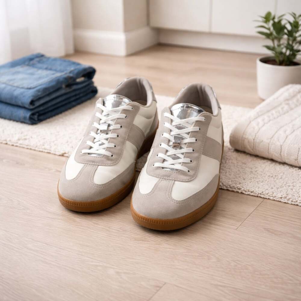 J.Crew Field Sneakers White Suede Metallic Silver Size 8 BT984